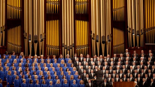 FILE - In this Oct. 3, 2015 file photo, The Mormon Tabernacle Choir sings during the opening session of the two-day Mormon church conference in Salt Lake City.   The church announced on its website Thursday that the 360-member volunteer choir will sing at Trump’s swearing-in ceremony on January 20.