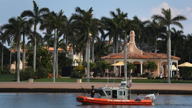 A Coast Guard boat is seen patrolling in front of the Mar-a-Lago Resort where President Donald Trump is staying for the weekend on Feb. 5, 2017 in Palm Beach, Florida.  President Donald Trump is scheduled to leave tomorrow.