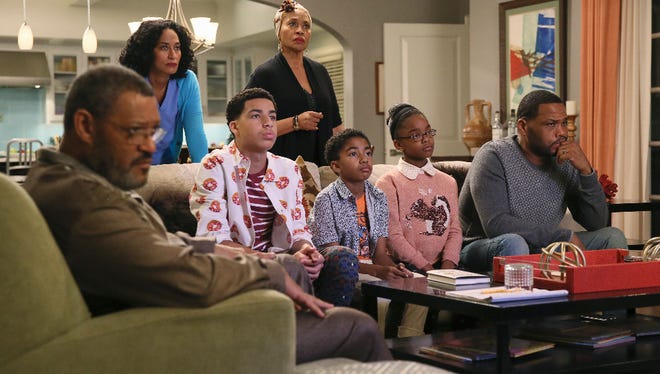 A new episode of ABC's 'Black-ish' tackles police brutality through the perspective of the Johnson family (from left: Laurence Fishburne, Tracee Ellis Ross, Marcus Scribner, Jenifer Lewis, Miles Brown, Marsai Martin, and Anthony Anderson).