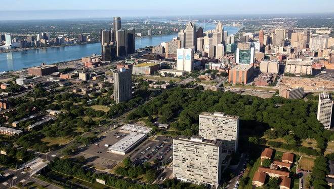 Aerial view of Lafayette Park, in downtown Detroit.