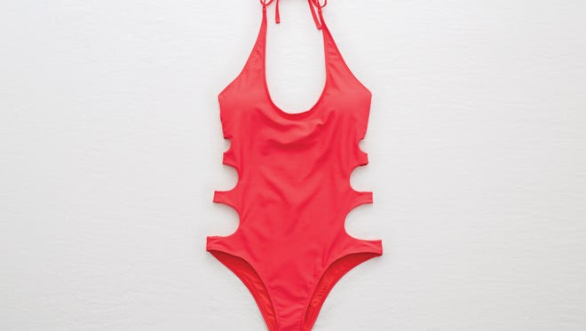 Aerie cherry pop super scoop one piece with cut out sides, size XS-XXL, $35.