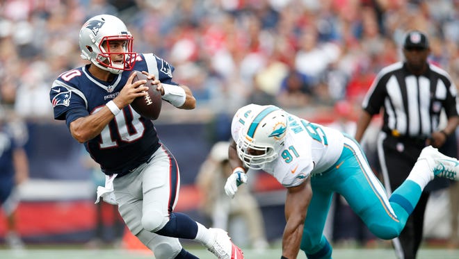 The Patriots were dealt more quarterback drama in a 31-24 win over the Miami Dolphins, as Jimmy Garoppolo threw for three touchdown passes but exited in the second quarter with a shoulder injury. He would miss the following two games.