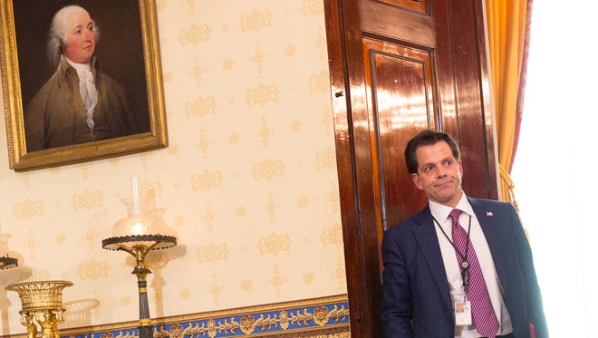 Scaramucci drops by before the start of a health care event at the White House on July 24, 2017.