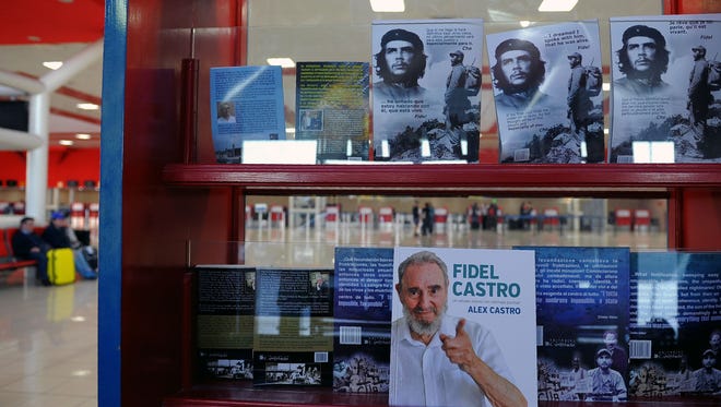 A display of books of Cuban leader Fidel Castro and guerrilla leader Ernesto "Che" Guevara is seen at the Havana airport on Nov. 28, 2016.