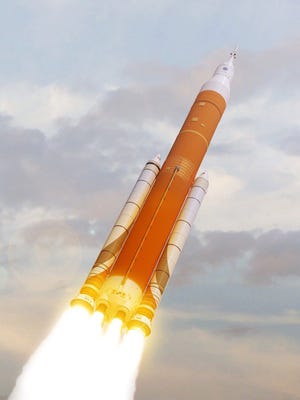 Artist's rendering of NASA's Space Launch System and Orion crew capsule is expected to launch in 2019 from Kennedy Space Center in Florida.