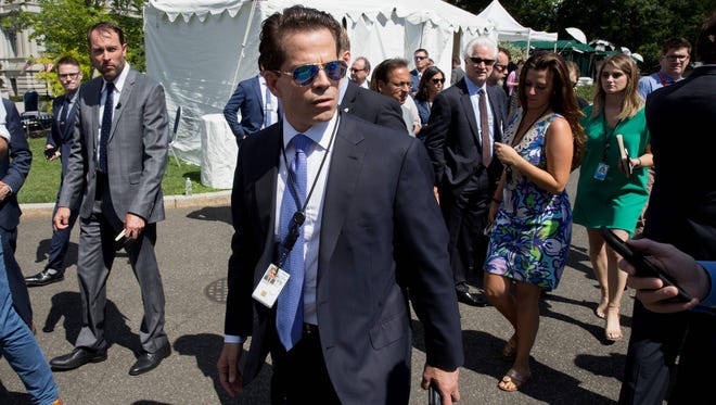 Scaramucci talks with the media outside the White House on July 25, 2017.