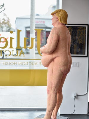 A naked statue of Republican Presidential Candidate Donald Trump titled "The Emperor Has No Balls" is on exhibition at Julien's Auctions Gallery on October 17, 2016 in Beverly Hills, Calif.