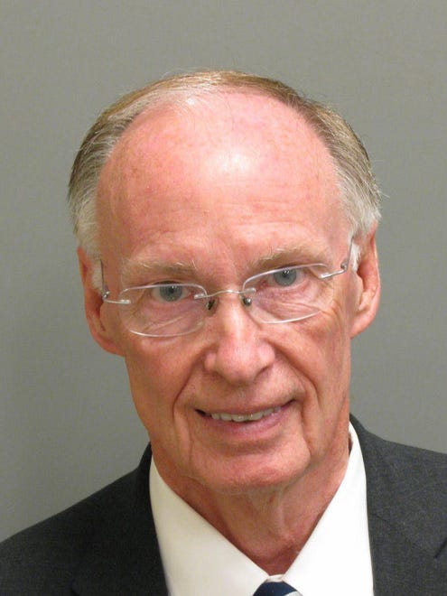This photo provided Montgomery County Sheriff's office shows a booking mugshot of Alabama Gov. Robert Bentley on Monday. Jail records show Bentley has been booked on two misdemeanor charges that arose from the investigation of alleged affair with a top aide.
