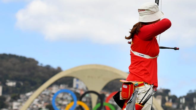 Jiaxin Wu of China competes during an archery event at Sambodromo in the Rio 2016 Summer Olympic Games.