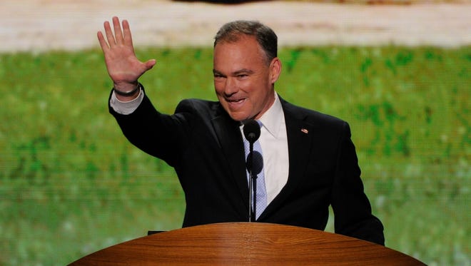 Kaine takes the podium at the Democratic National Convention in Charlotte on Sept. 4, 2012.