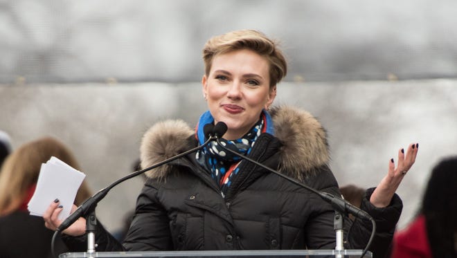 Scarlett Johansson raises her voice at the Women's March on Washington on Jan. 21.