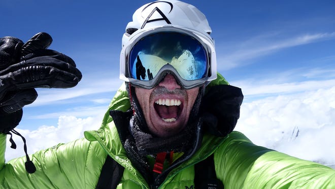 Adrian Ballinger of Squaw Valley, Calif., stood atop Mount Everest for the seventh time on Saturday. Ballinger, shown here during an attempted ski ascent of Makalu in 2015, climbed with Colorado climber Cory Richards.