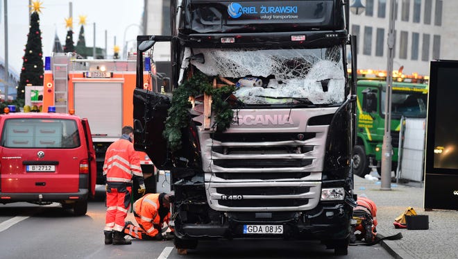 The truck that was used to plow through a Christmas market in Berlin on Dec. 19, 2016, that killed 12 people and wounded more than 50 more.