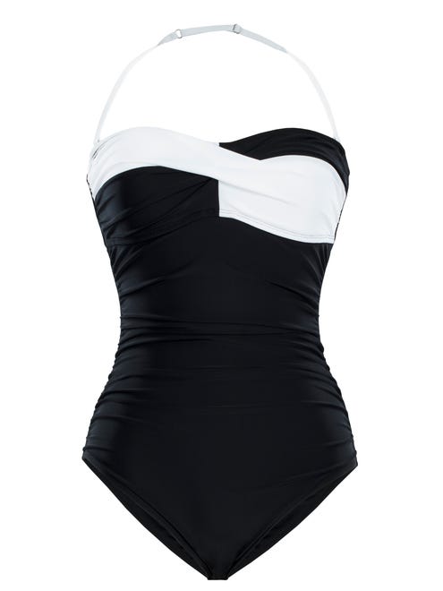 Twist Front Women's Strapless One Piece Maillot by Mazu Swim, available in sizes 8-16, $102.