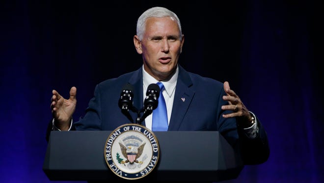 Vice President Mike Pence addresses the National Governors Association July 14. In the speech, Pence used Ohio Gov. John Kasich's expansion of Medicaid to criticize the program. (AP Photo/Stephan Savoia)