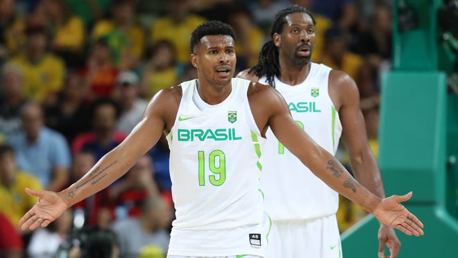 Brazil guard Leandro Barbosa (19) reacts during the men's preliminary round against Croatia in the Rio 2016 Summer Olympic Games at Carioca Arena 1.