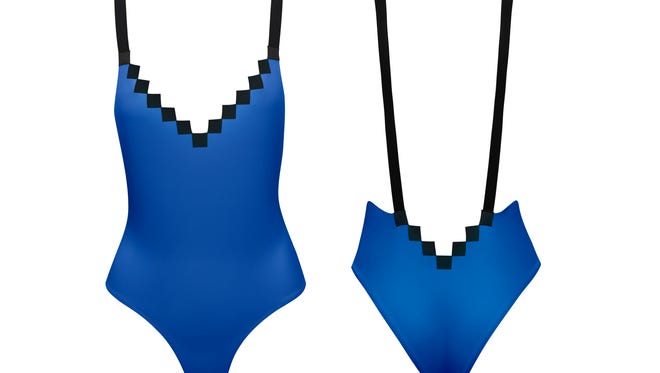 Maison Pixel Stimpy's Nose Blue Pixel Swimsuit, available in sizes XS-L, $93.90.