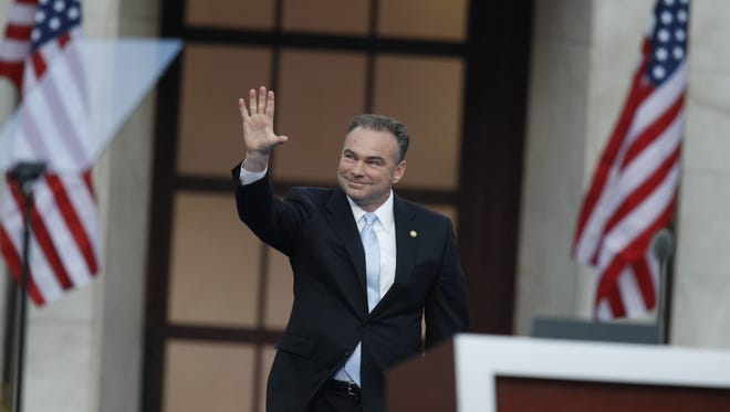 Kaine speaks at the Democratic National Convention in Denver on Aug. 28, 2008.