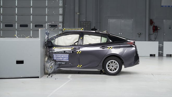 The Toyota Prius earned the Insurance Institute for Highway Safety's Top Safety Pick+ honors after a series of evaluations, including this crash test.