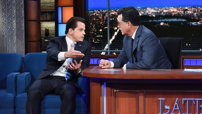 Scaramucci appears on CBS' "Late Show" with Stephen Colbert on Aug. 14, 2017, in New York.
