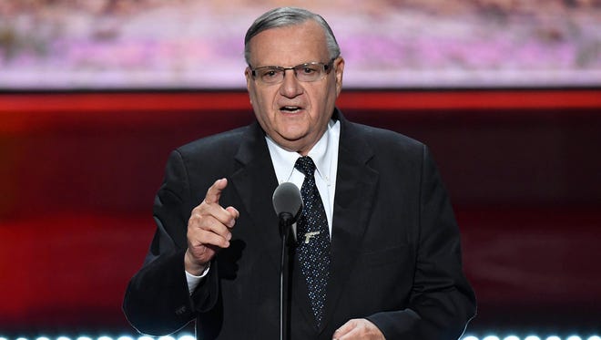 Maricopa County (Ariz.) Sheriff Joe Arpaio speaks during the 2016 Republican National Convention at Quicken Loans Arena in Cleveland. A judge has referred Arpaio for criminal prosecution after finding him in contempt of court.