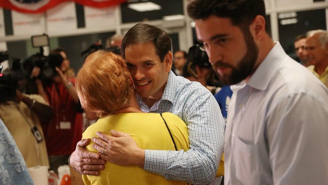 Sen. Marco Rubio thanks volunteers at a phone bank on Aug. 29, 2016, the final day before Florida's Senate primary.