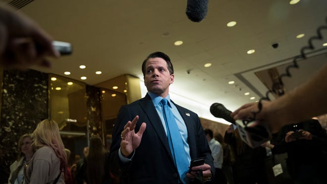 Scaramucci speaks to reporters at Trump Tower on Nov. 17, 2016, in New York.