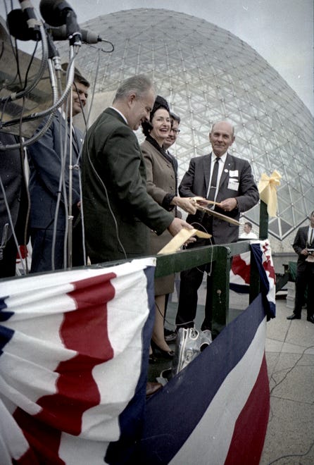 First Lady Claudia Alta Taylor "Lady Bird" Johnson was in Milwaukee to dedicate the Mitchell Park Domes Horticulture Conservatory in September, 1965.